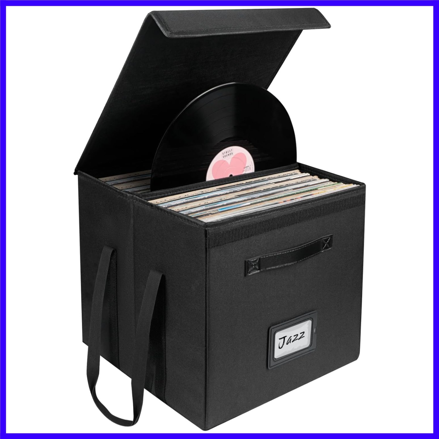 Vinyl Record Storage Box, Collapsible LP Storage Organizer with Lid & Handles...