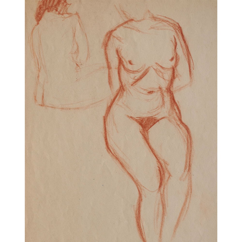 Female nude back nude sitting nude study rubella unsigned drawing early 20th century