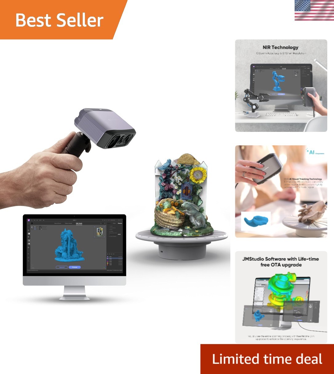 Moose Lite Handheld 3D Scanner - 0.05mm Precision for Effortless 3D Printing