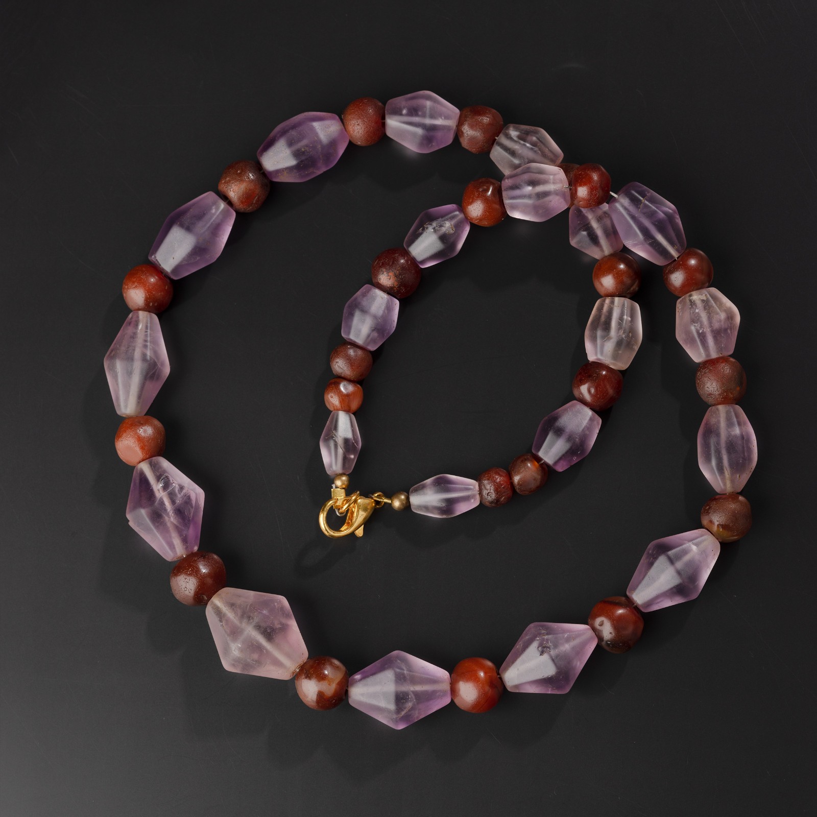 Beautiful Ancient Amethyst Stone Beads with Carnelian Beads Necklace