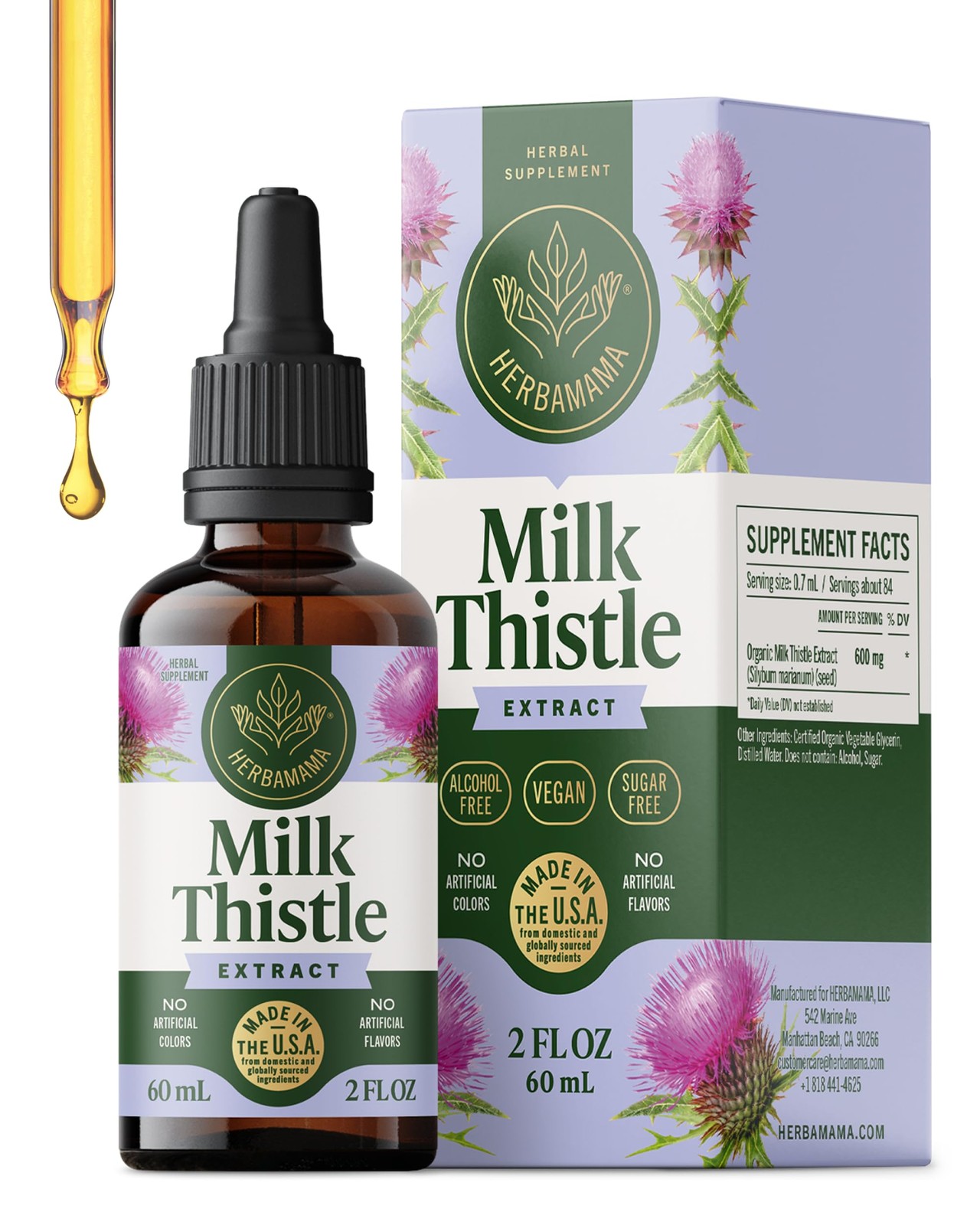 HERBAMAMA Milk Thistle Drops  Vegan Liver Support with Milk Thistle Extract T...