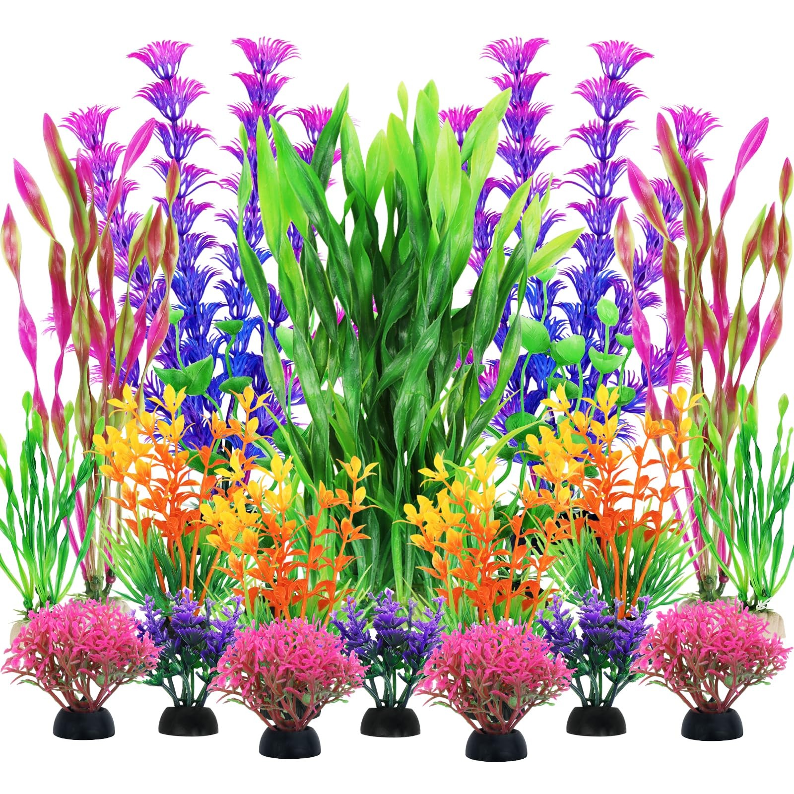 QUOZUO Fish Tank Decorations Plants, 20pcs Aquarium Colorful 