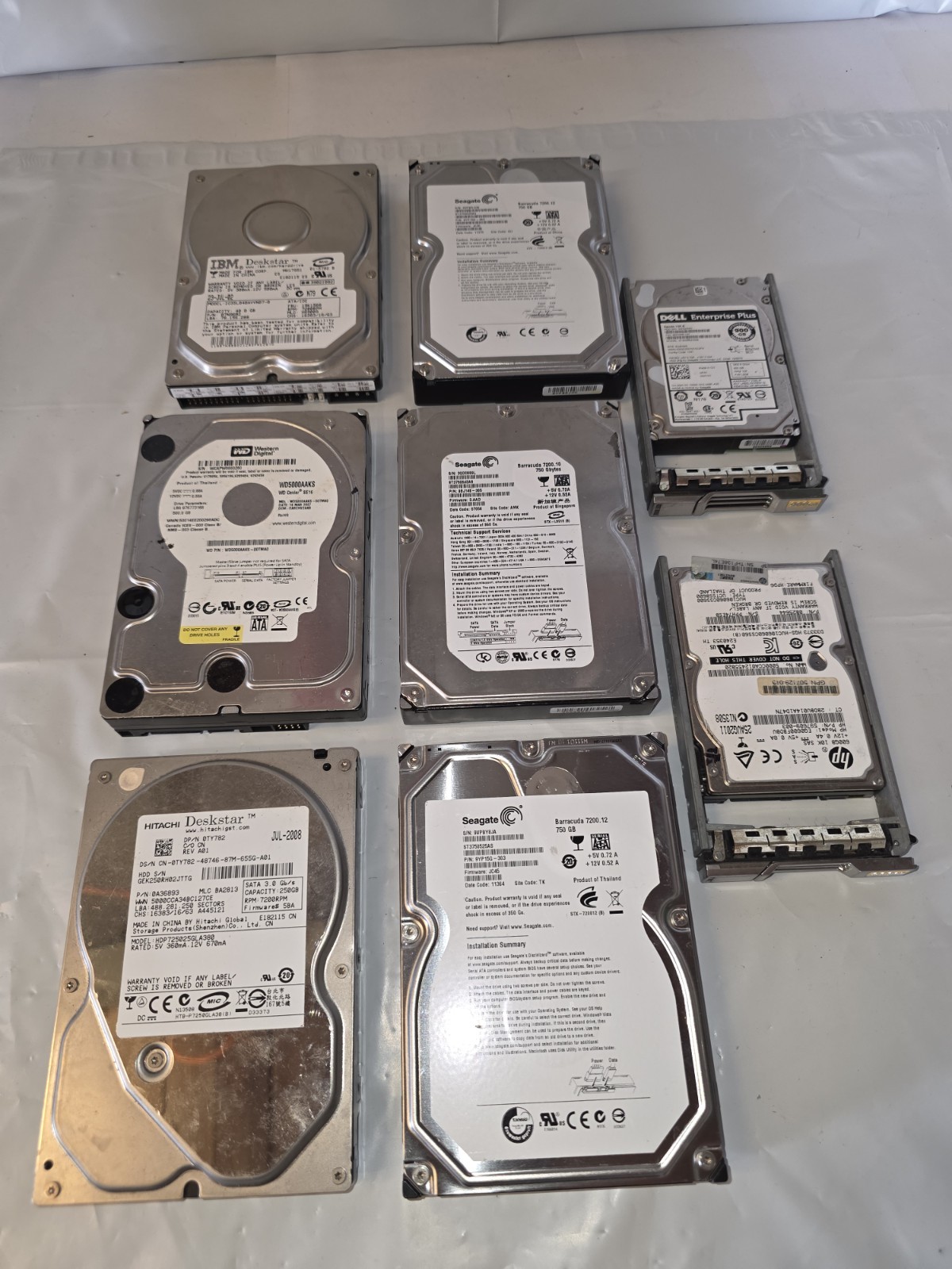 Lot of 8 Mixed Hard Drives – Seagate WD IBM Hitachi, Dell – 3.5” & 2.5” Untested