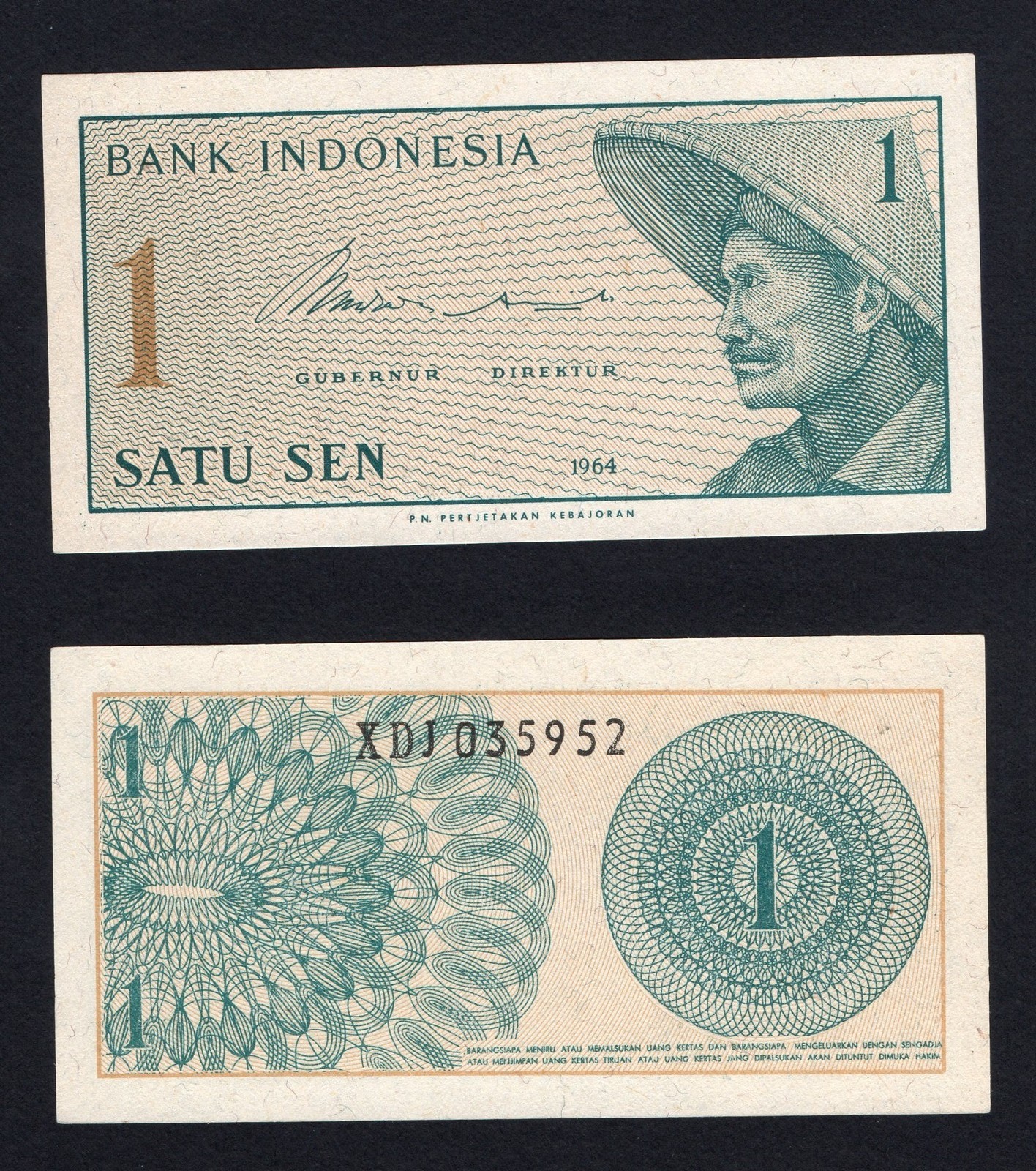 Banknote Indonesia 1 Sen 1964 P.-90a FDS/UNC