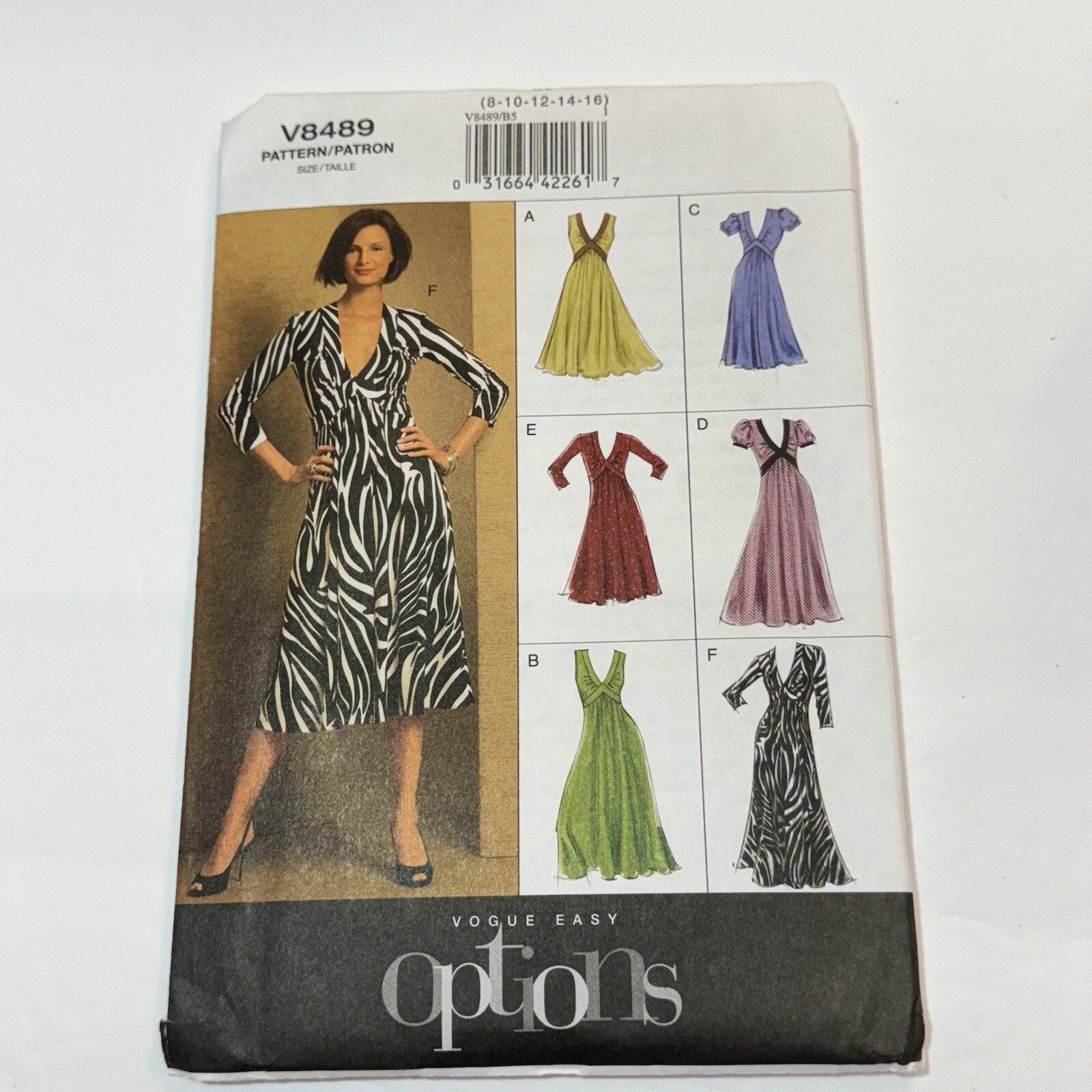 Vogue V8489 Misses Dress Sleeve Variations Pattern  8-16 *Uncut*