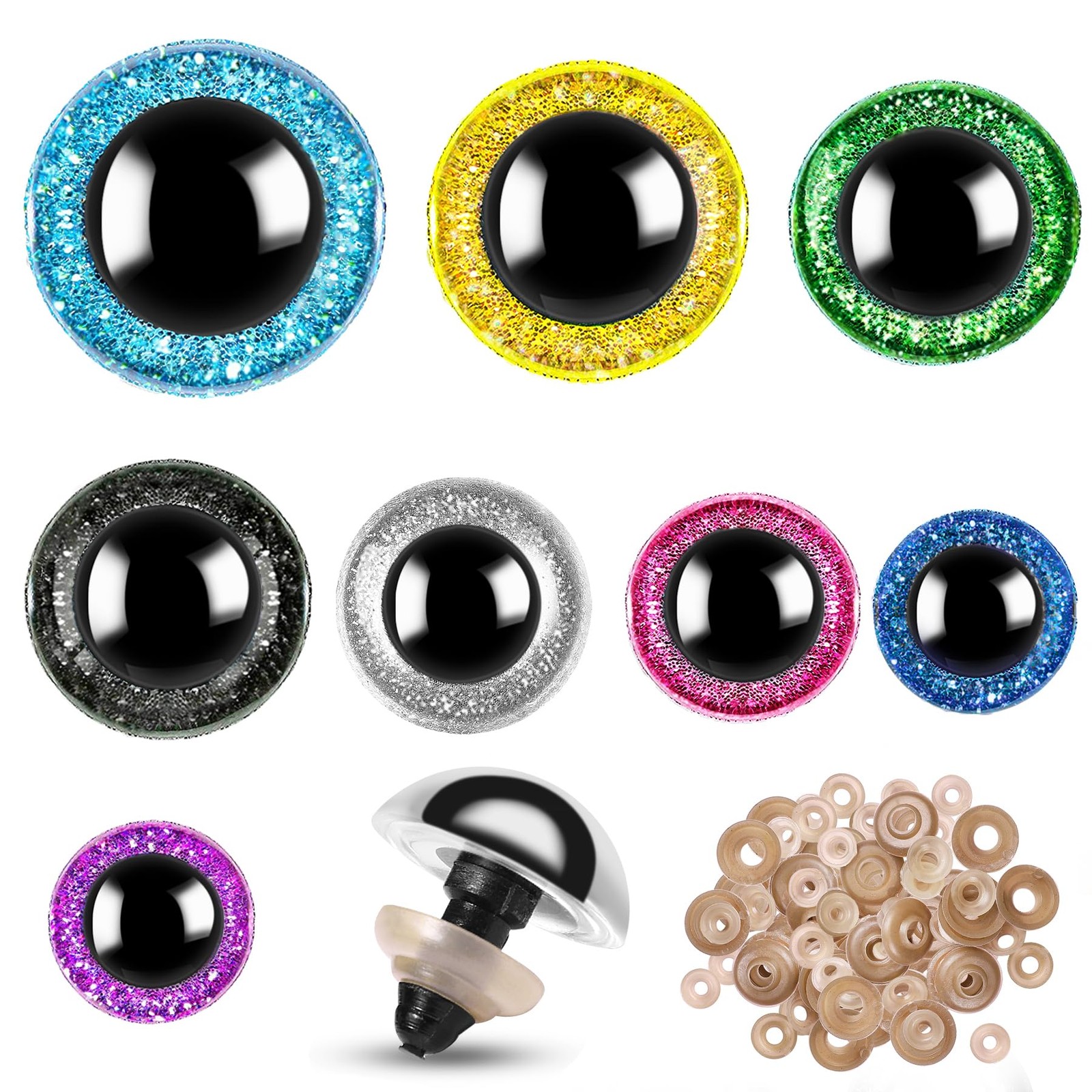 160Pcs Large Safety Eyes for Amigurumi Glitter Eye for Stuffed Animals for DIY D
