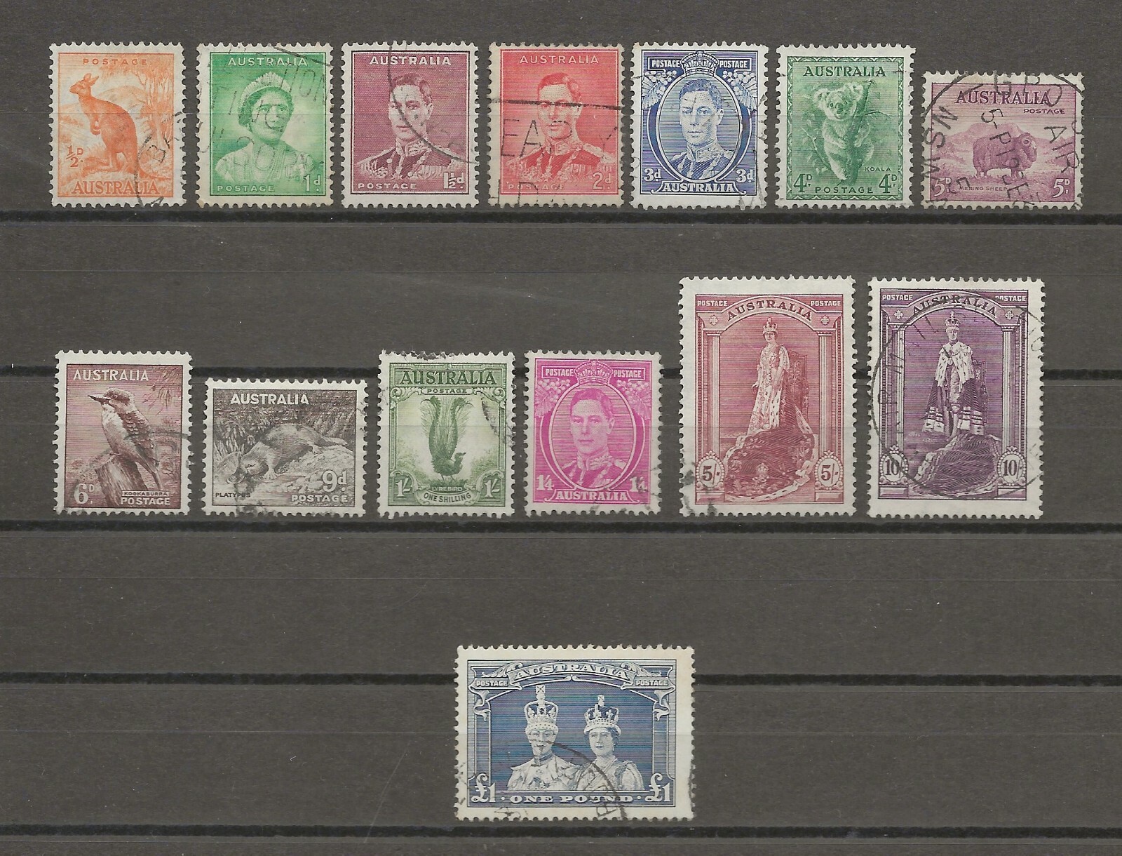 AUSTRALIA 1937/49 SG 164/178 USED