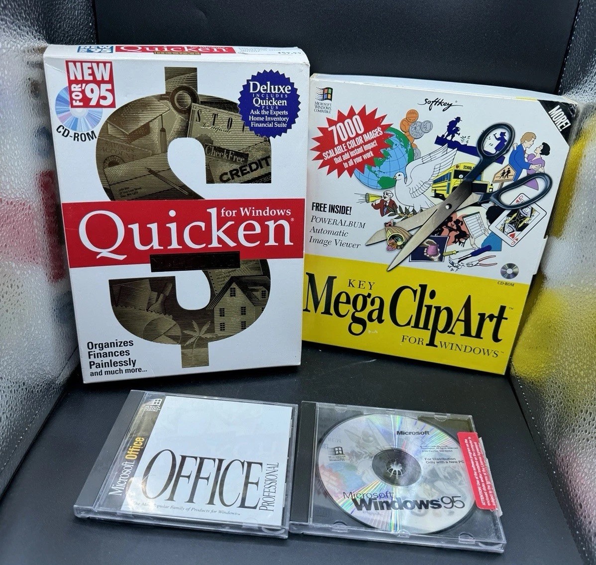 Vintage 1990’s Windows PC Software Quicken Windows 95 Office Clip Art