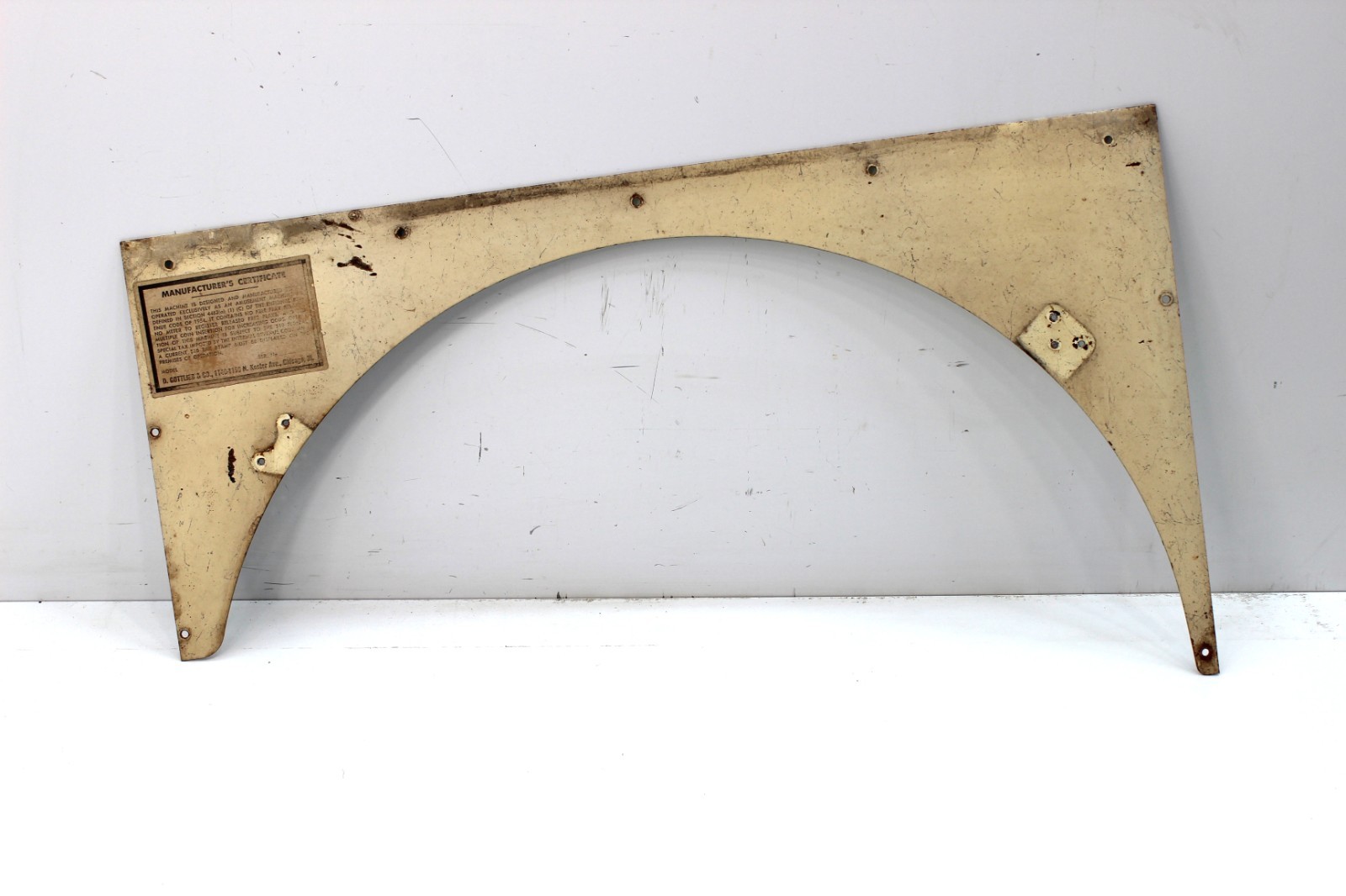 Gottlieb Pinball Cabinet Interior Front Metal Panel 23" w/ ID Tag