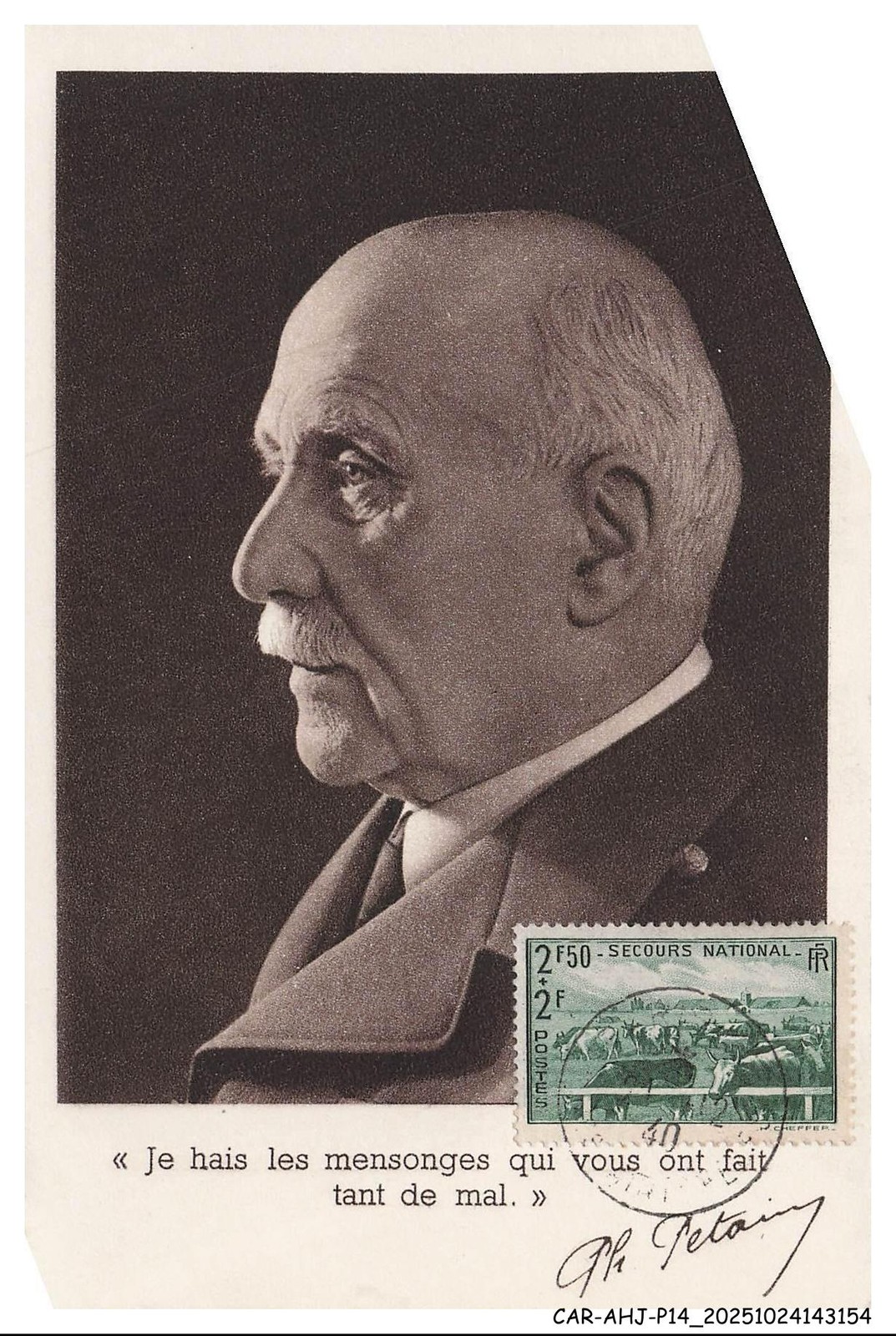 CAR-AHJP14-0629-MAXIMUM - Général Pétain - Obliteration Of Christmas - 1940