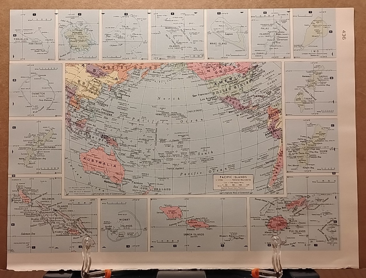 Old Vintage PACIFIC ISLANDS Atlas Map 1961 MSM Life Pictorial Atlas of the World