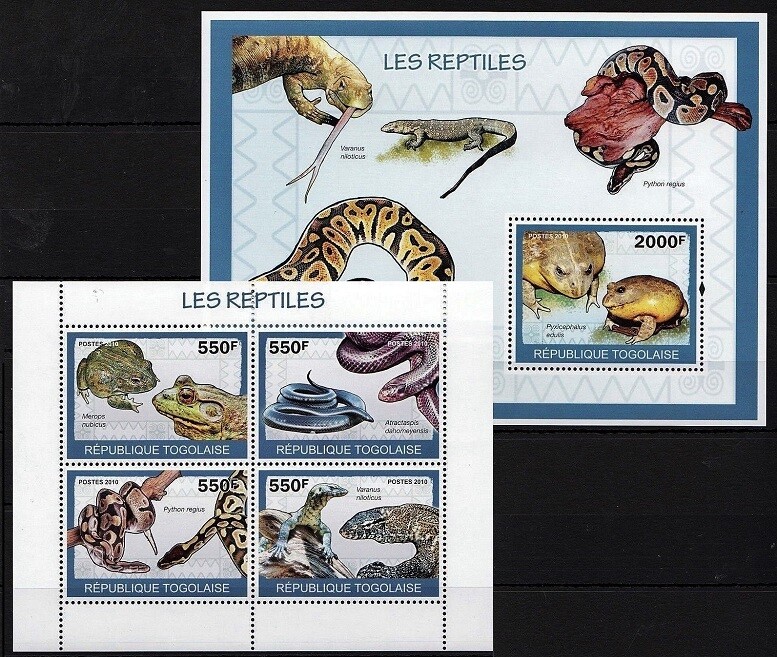 Togo 2010 MNH MS + SS, Frog, Snake, Lizard, Reptiles [D60]