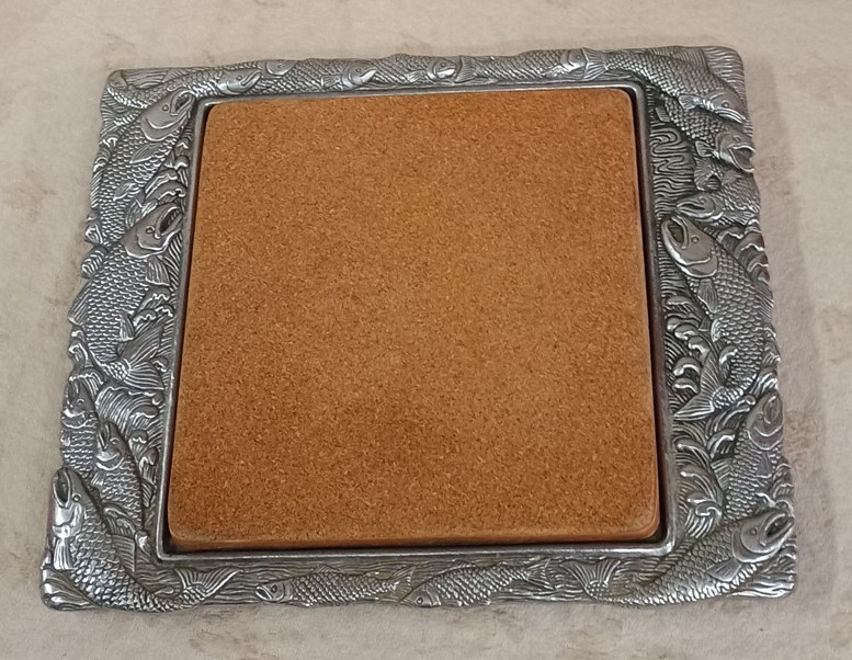 Vintage 1988 Arthur Court 12"x10" SALMON Marble Trivet Cheese Board Serving Tray
