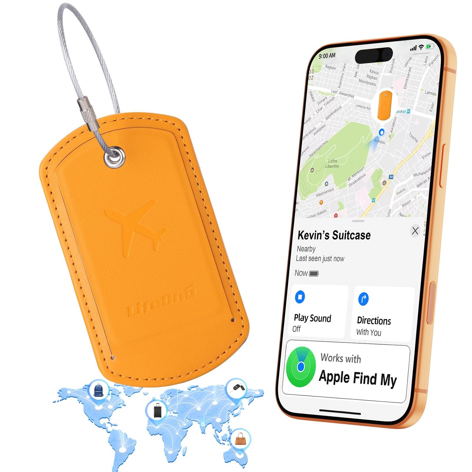 Luggage Tag with Tracker (iOS Only), Premium PU Leather Luggage Tags for Suit...