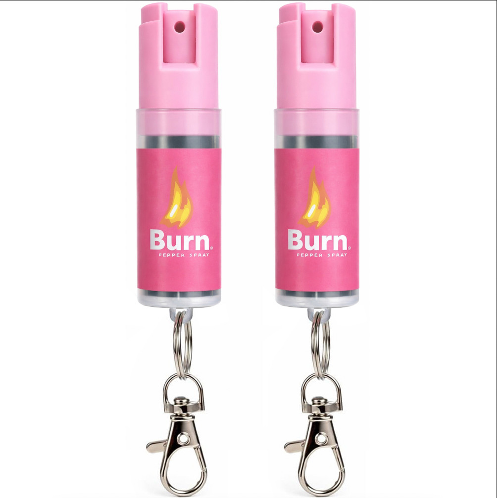 2 Pack Burn Pepper Spray Keychain Clip Police Grade 12ft Range Self Defense Pink