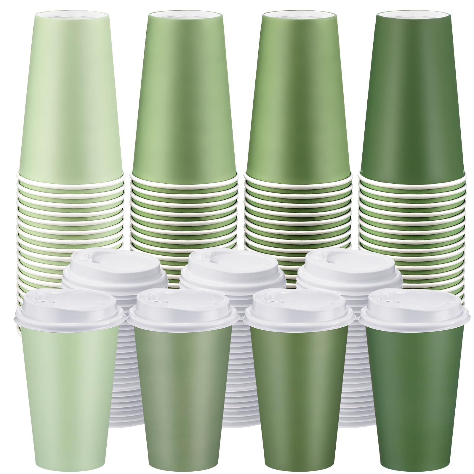Jingmore Green 60 Pack Disposable Coffee Cups with Lids 16 oz, 