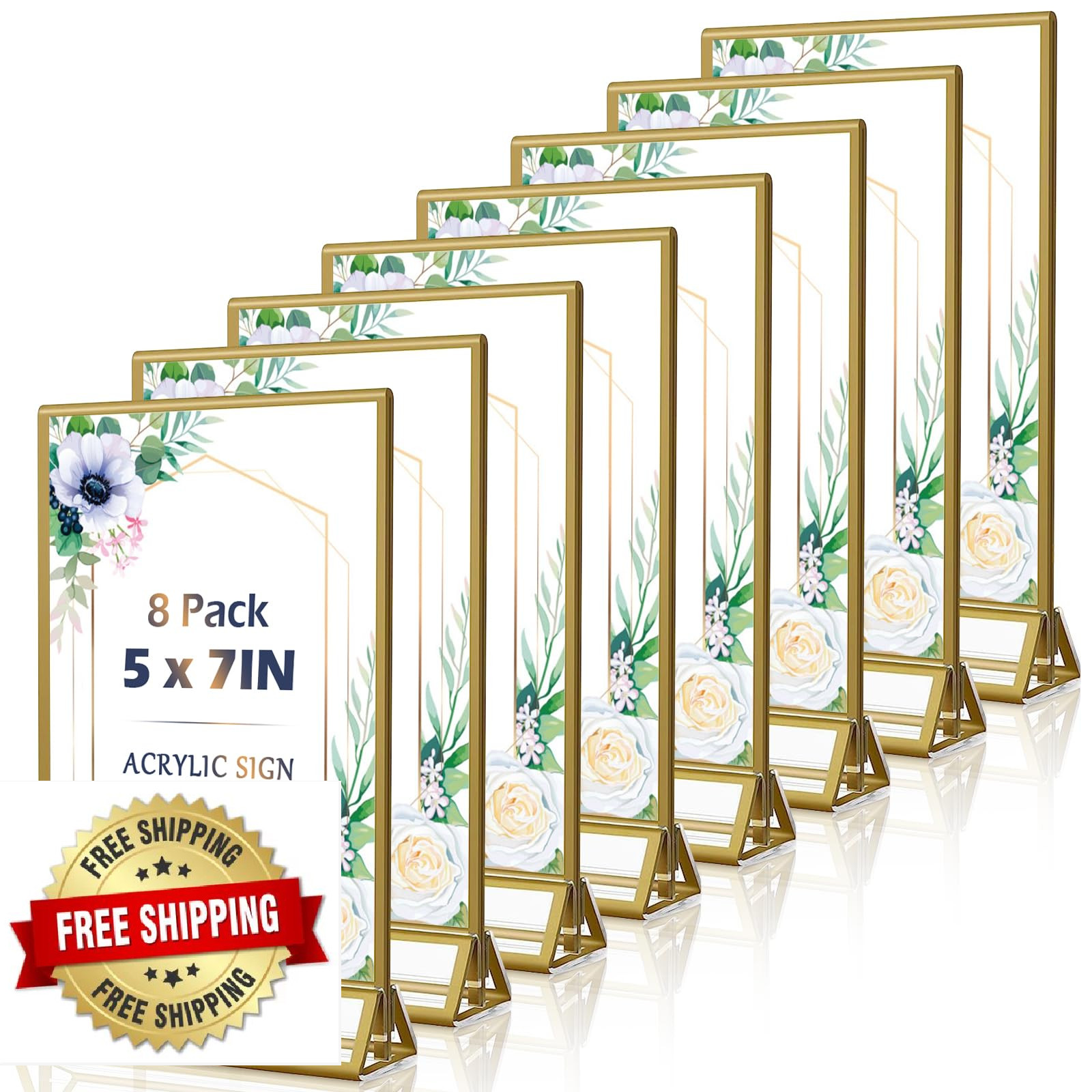 rogeramz 5x7 Gold Table Number Holders Acrylic Sign Picture Frames - Double-Side