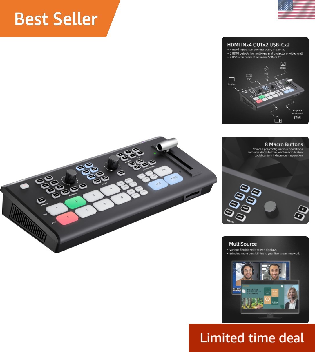 Comprehensive Live Stream Switcher - 3 Simultaneous Streams, Rich Audio Control