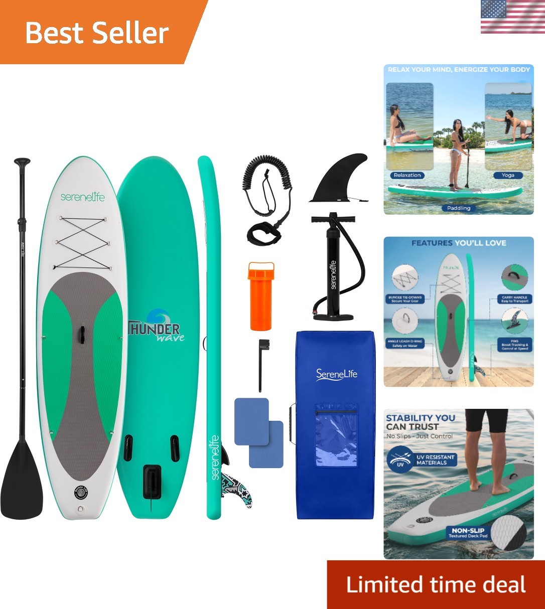 Portable Stand-Up Paddle Board for Adults & Youth – Easy Setup, Non-Slip Deck