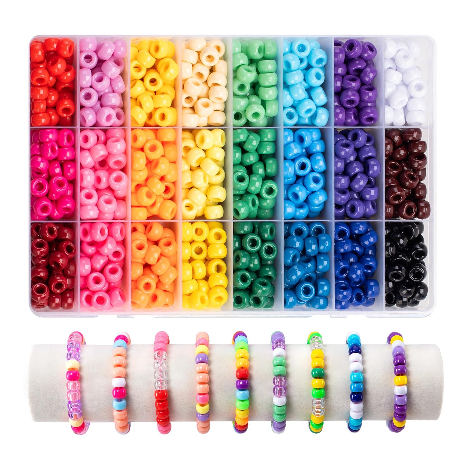 Simetufy 1200Pcs Pony Beads, 24 Colors Kandi Beads for 6x9mm, 24colors1200pcs 
