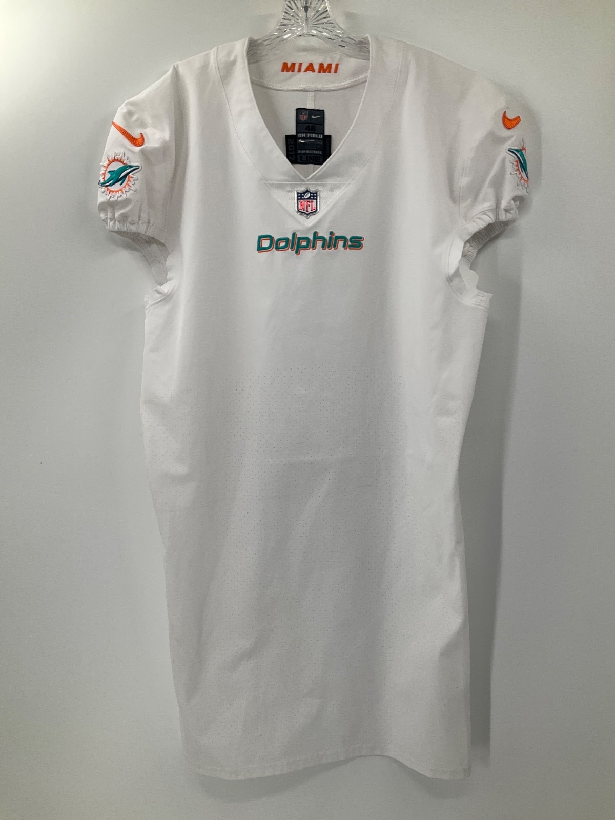 MIAMI DOLPHINS NIKE GAME USED TEAM ISSUED WHITE SAMPLE JERSEY SIZE:46 YEAR:2017