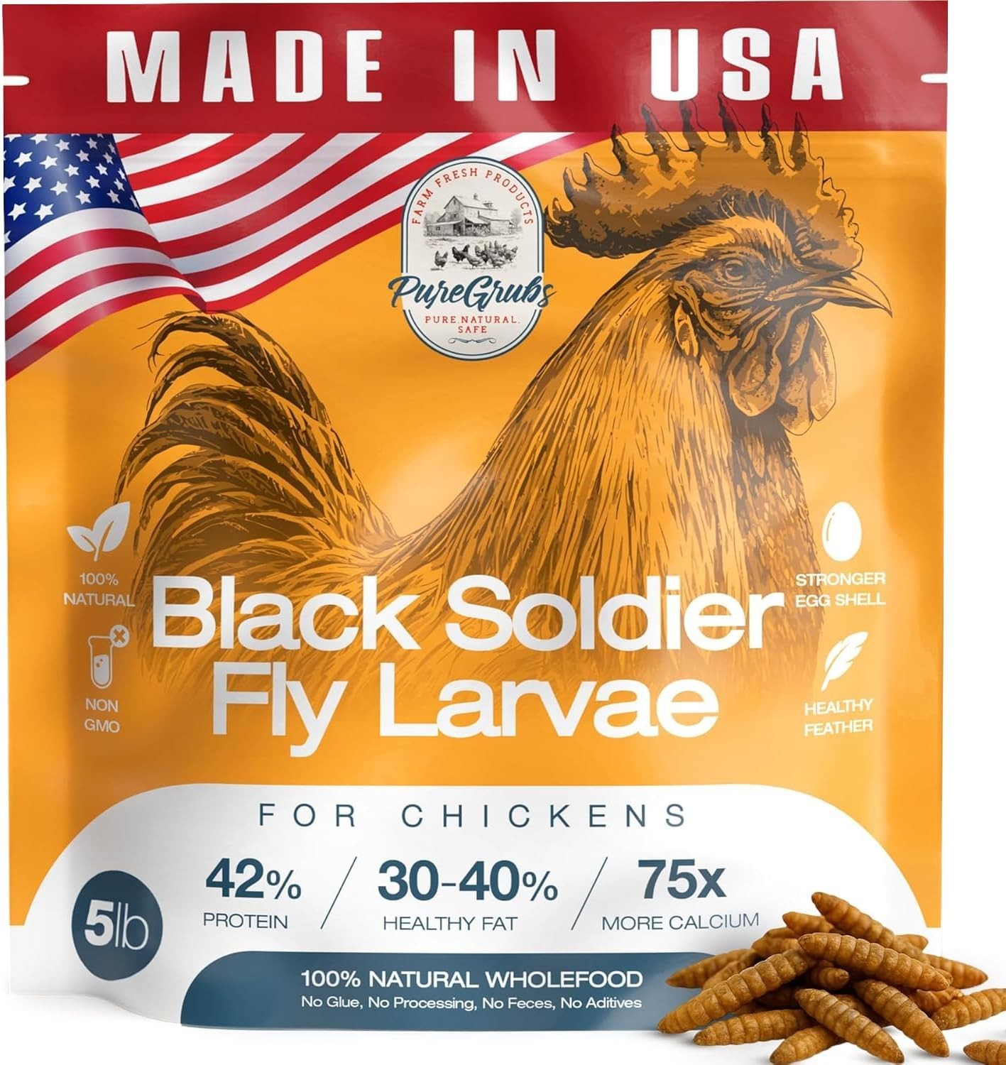 USA Grown Black Soldier Fly Larvae for Chickens - 100% Natural Dried Mealworm...