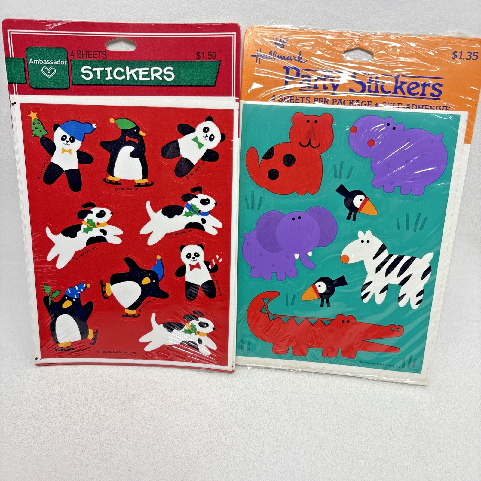 80s Vintage Hallmark Ambassador Stickers Animals Jungle Christmas 8 Sheets NOS