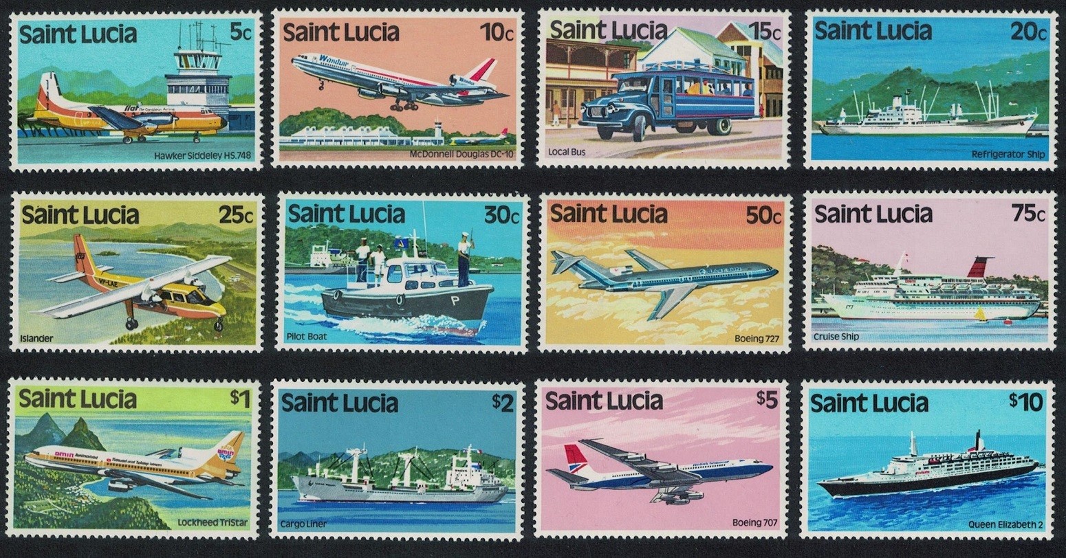 St. Lucia Transport Aircraft Ships Cars 12v 1980 MNH SG#537-548 MI#502-513