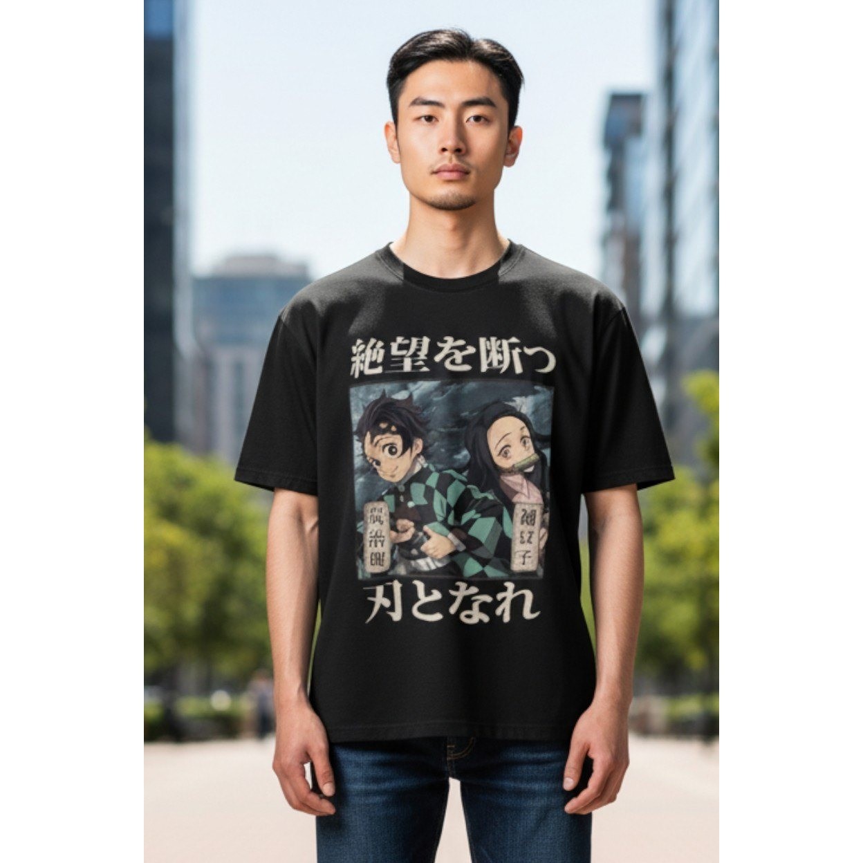 Demon Slayer Anime Graphic T Shirt Tanjiro Nezuko Japanese Manga Black Medium
