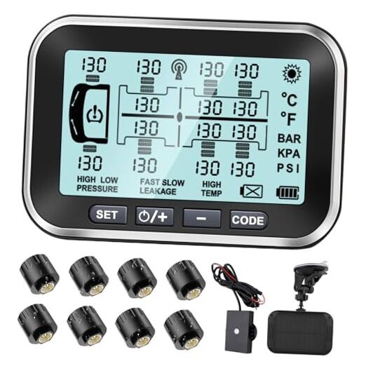 Trailer Tire Pressure Monitoring System,4.5" Solar RV TPMS 0-199PSI, 8 Sensor