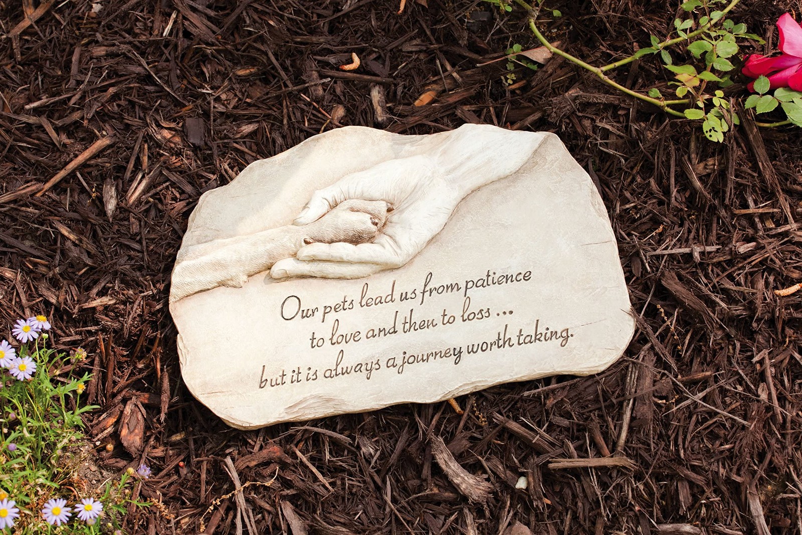 Dog Paw in Hand Devotion Painted Polystone Stepping Stone - 12”W x 0.5”D x 7....