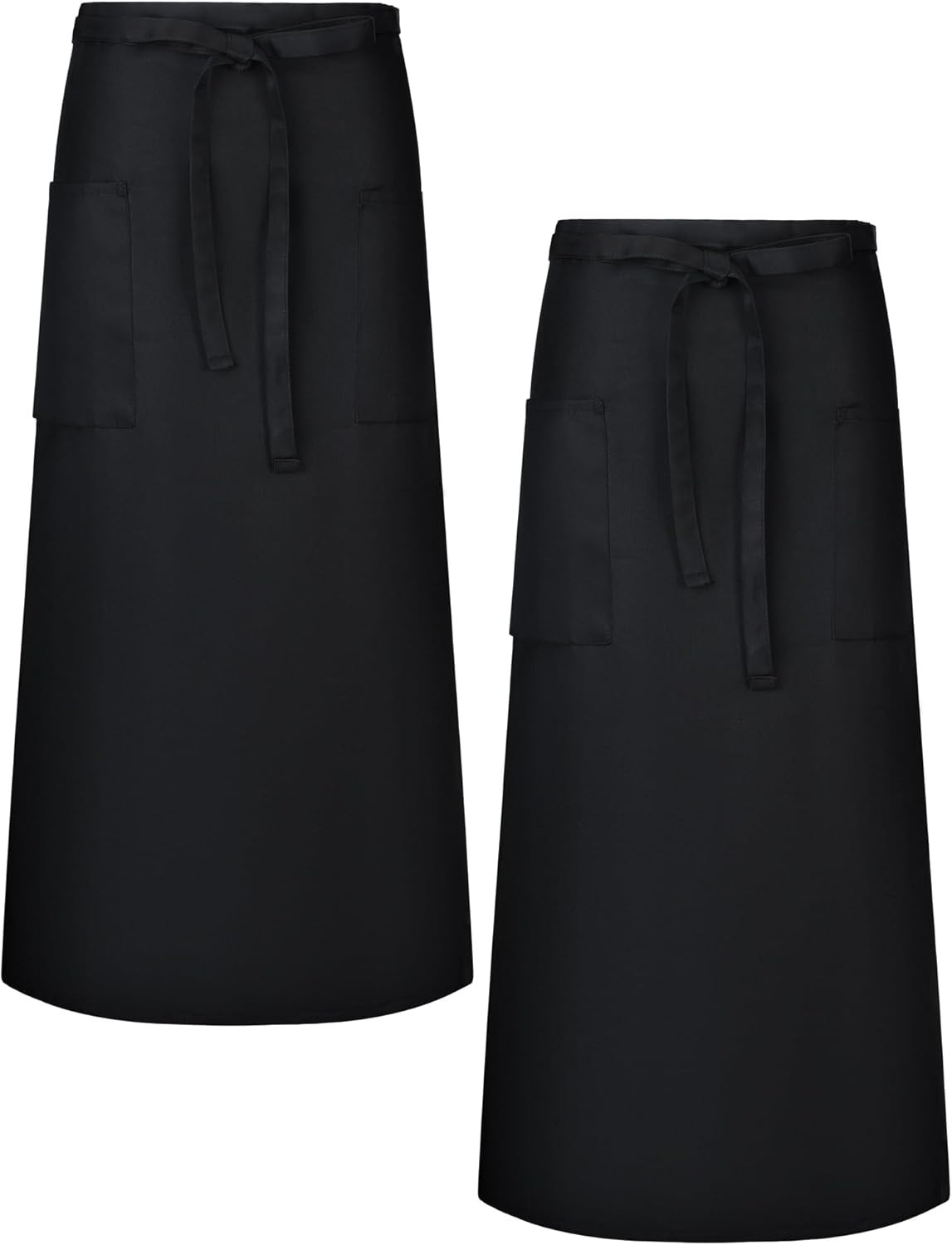 2 Packs Long Bistro Server Aprons with Two Pockets Black Waterproof Full Length 