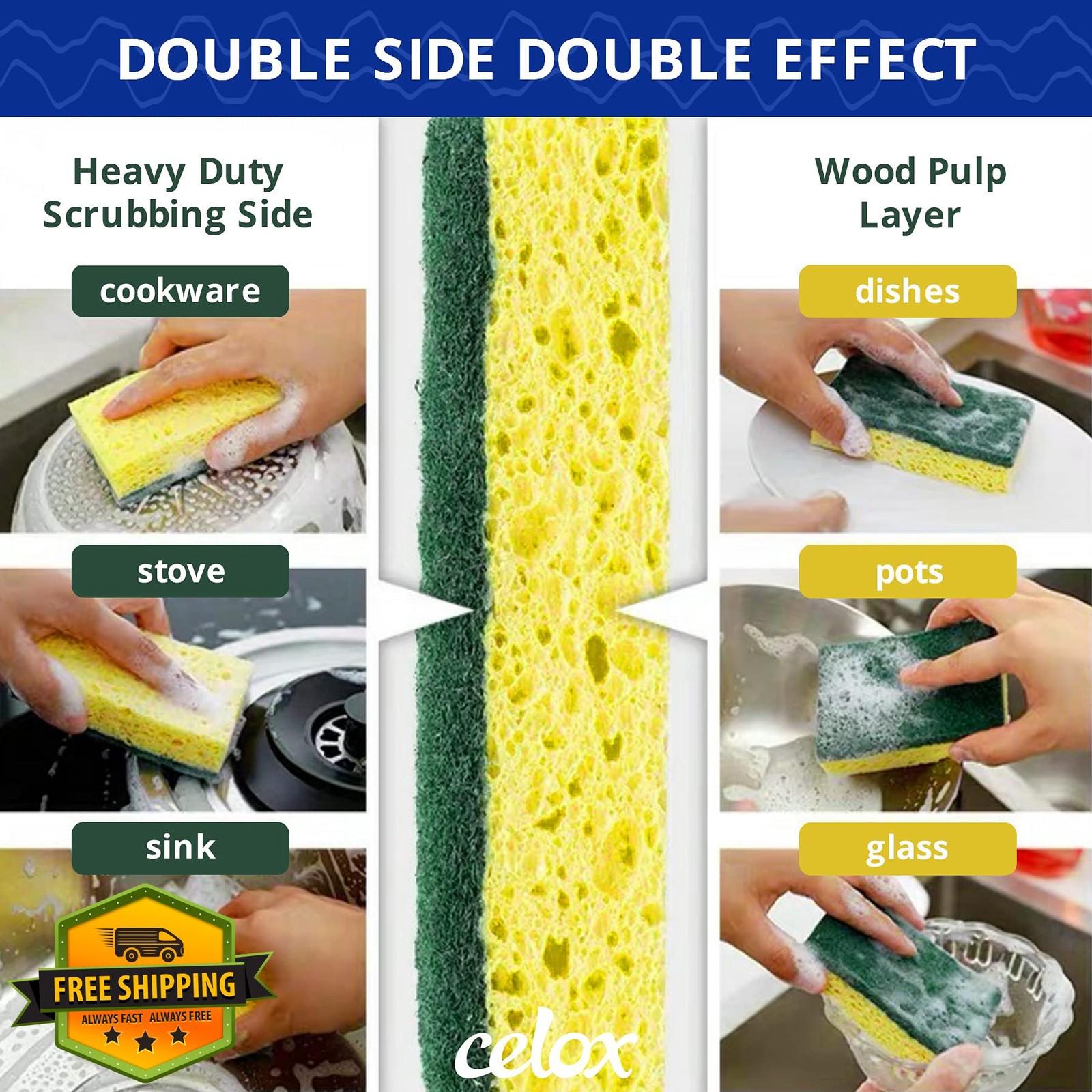 CELOX 36 Pack Dual Sided Scrub Sponges Non-Scratch Kitchen