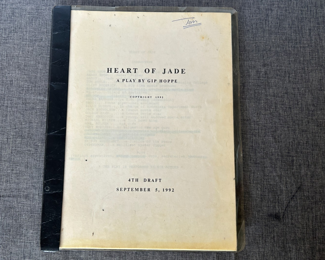 HEART OF JADE Play Script by Gip Hoppe 4th Draft 9/5/92 Pre-Production Cape Cod