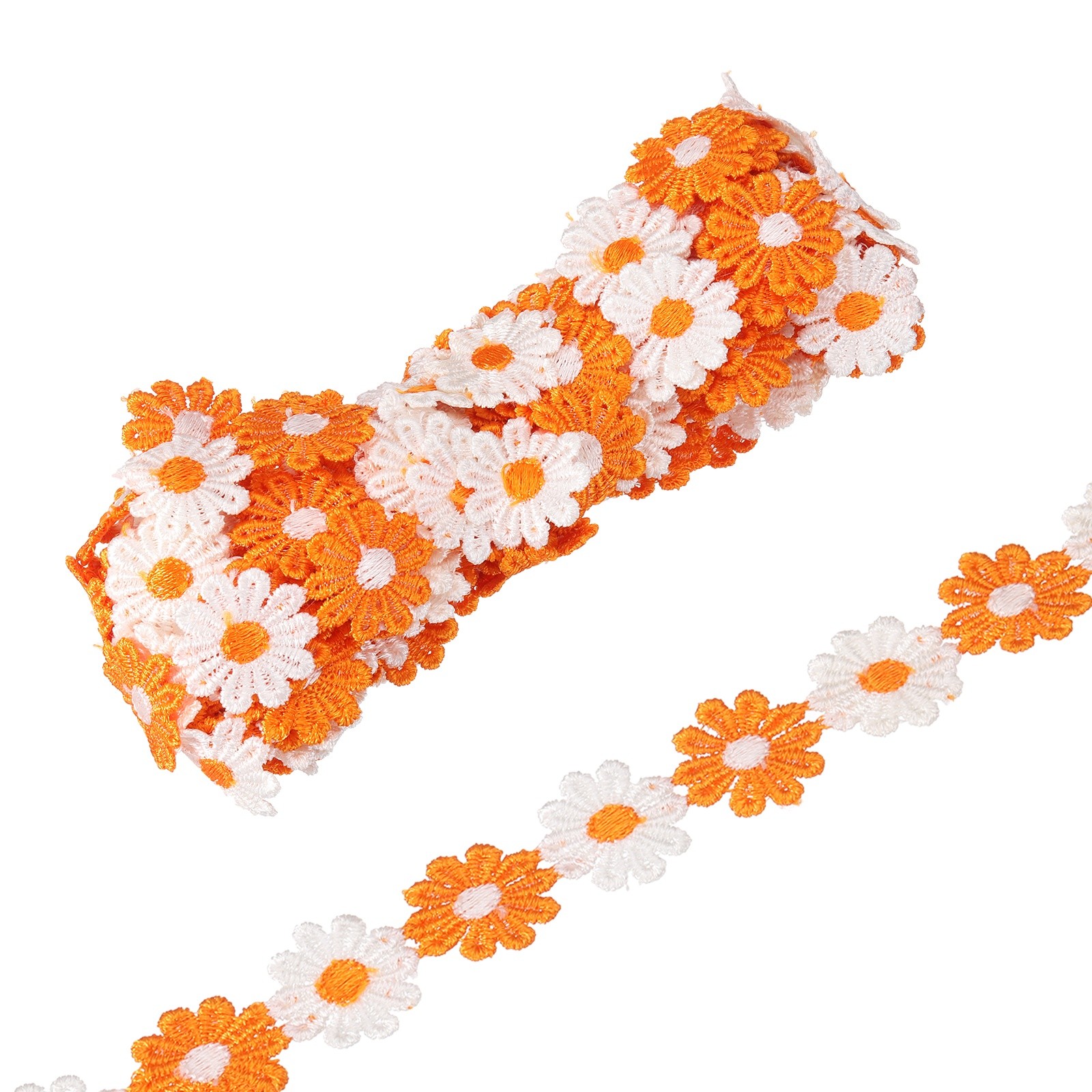 5 Yards 1 Inch Wide Delicate Floral Edge Lace Trim, Orange-White