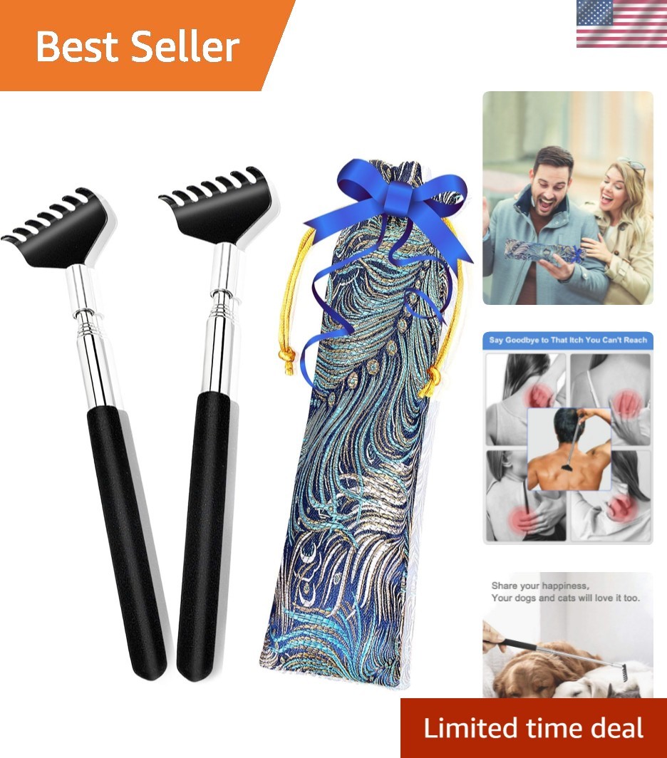 Portable Extendable Back Scratcher, 2 Pack Metal Telescoping Backscratchers f...