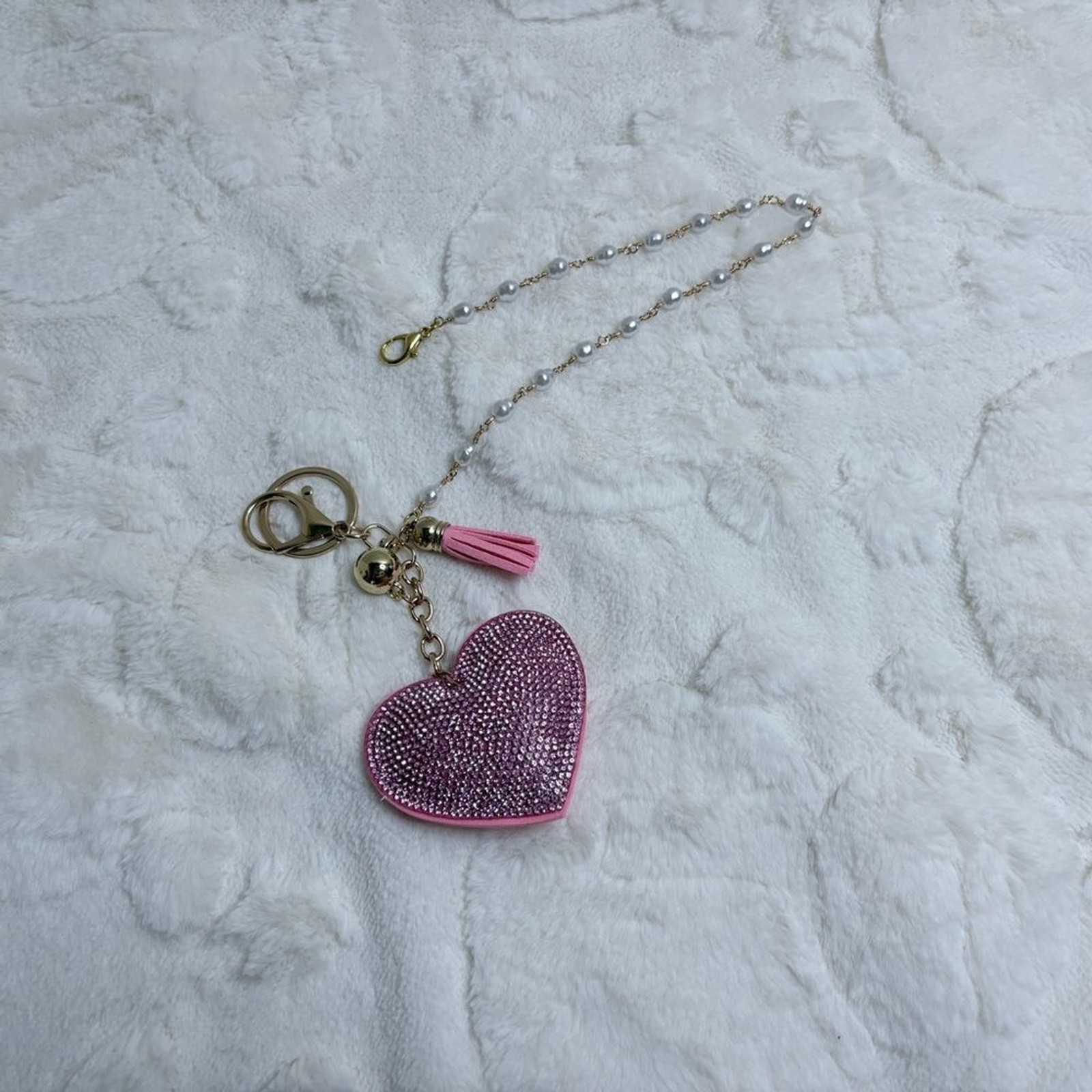 Pink Heart Pearl Chain Bag Charm
