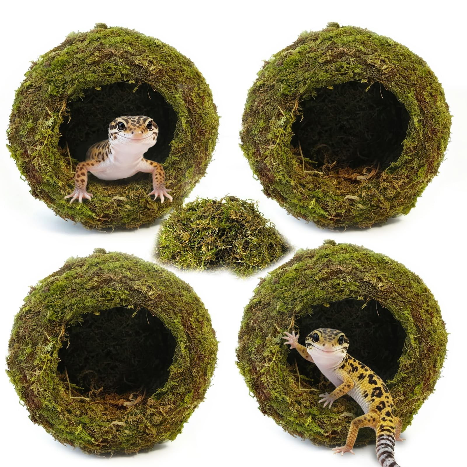 4pcs Crested Gecko Hide,Reptile Mossy Caves Hideout,Leopard Gecko Humid Hide,...
