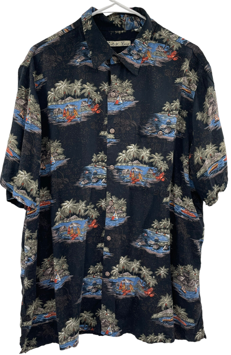 Batik Bay Shirt Hawaiian Aloha Rayon Size XL Sail Boats Palm Trees Lobsters