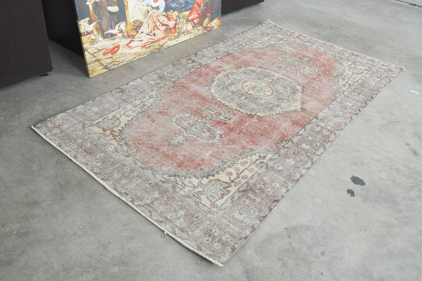 4x7 Turkish Area Rug, Hand-Knotted Vintage Oushak Rug Small, Boho Decor,855