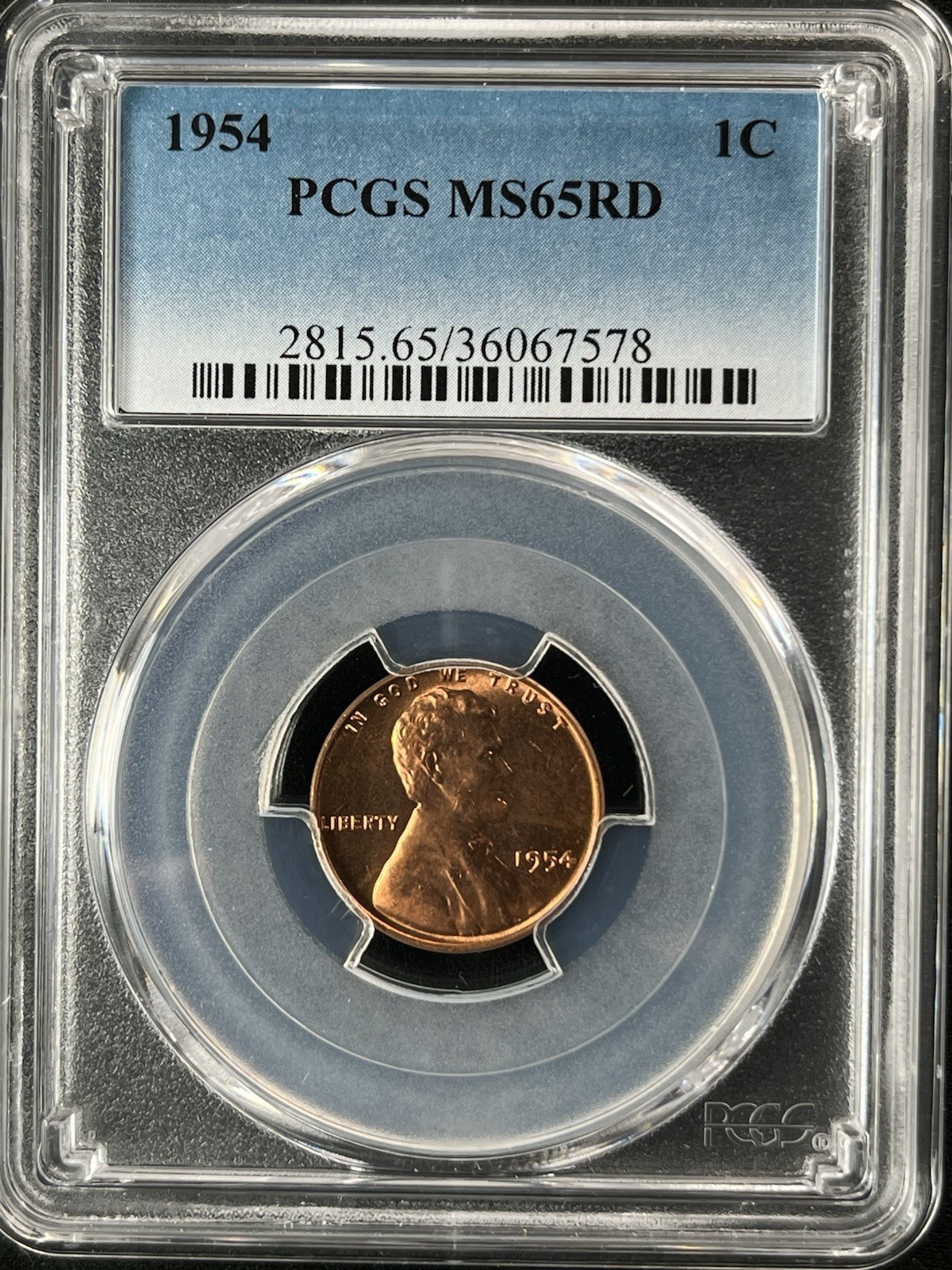1954  1C RD Lincoln Wheat One Cent  PCGS MS65RD  36067578