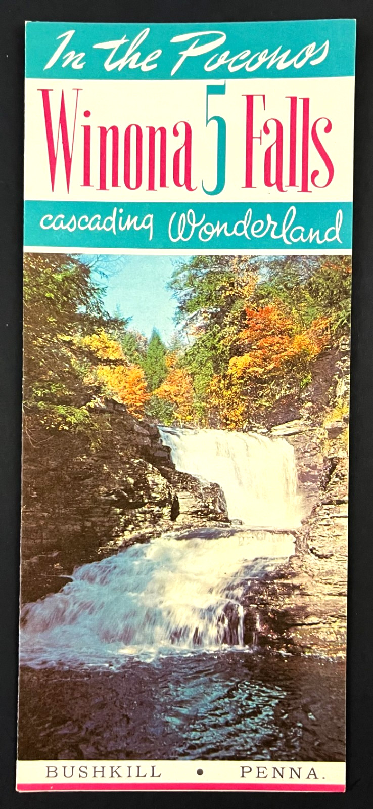 1960s Winona 5 Falls Poconos Mountains Bushkill PA Vintage Travel Brochure
