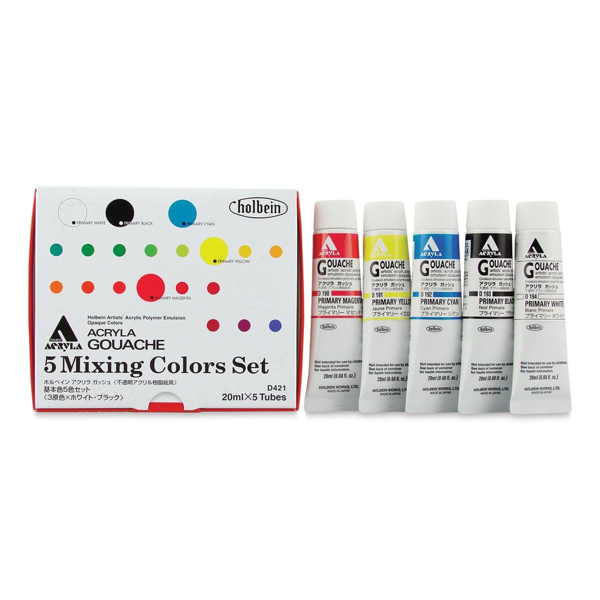 Holbein Acryla Gouache 20ml Primary Mixing Colors Set of 5