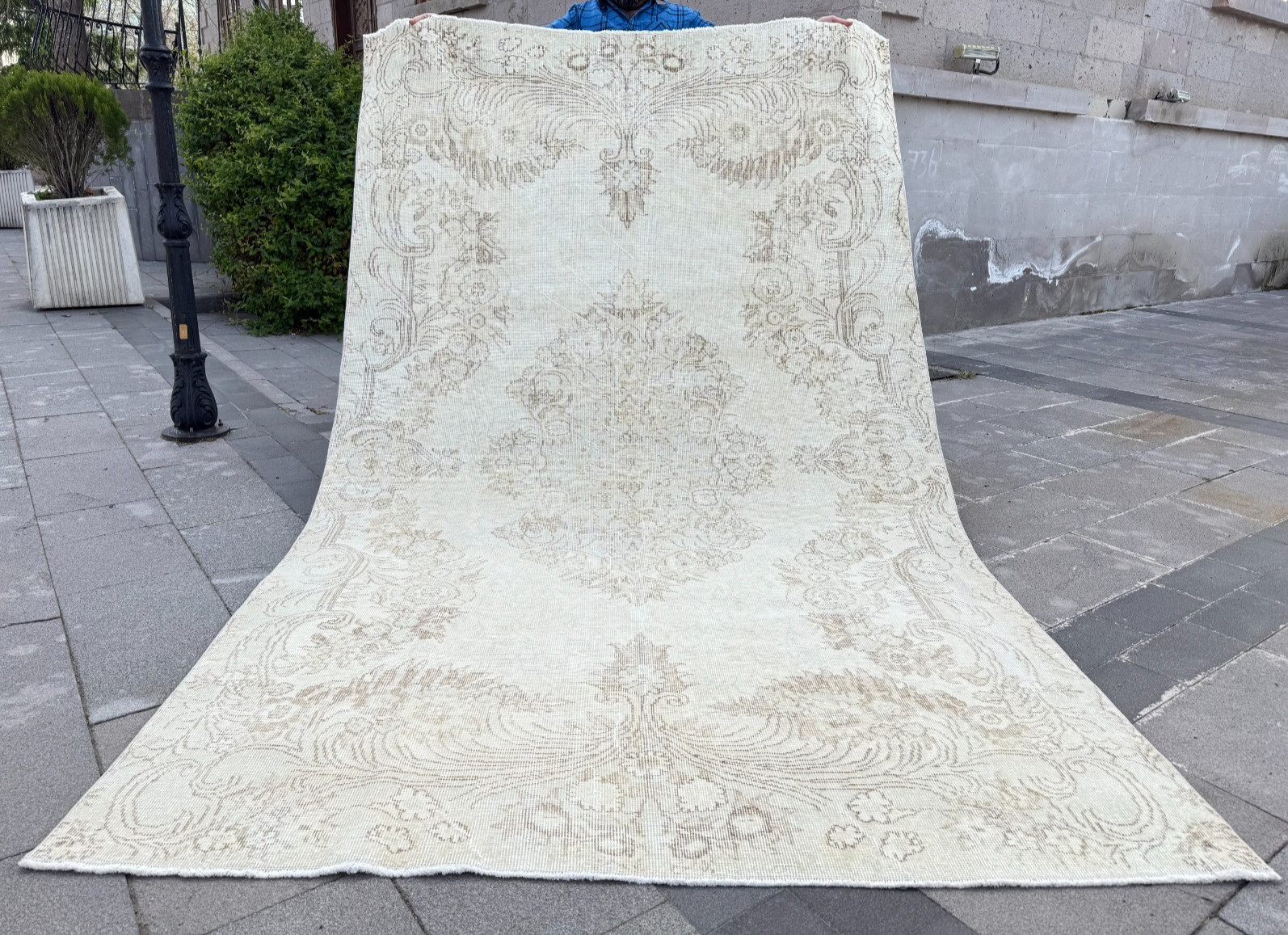 Vintage 6x10 Turkish Oushak Rug - Neutral Cream & Beige -Hand-Knotted Muted Boho