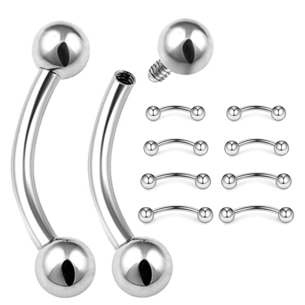 2pc Surgical Steel Internal Thread Eyebrow Ring Curved Barbell Piercing 6mm-14mm