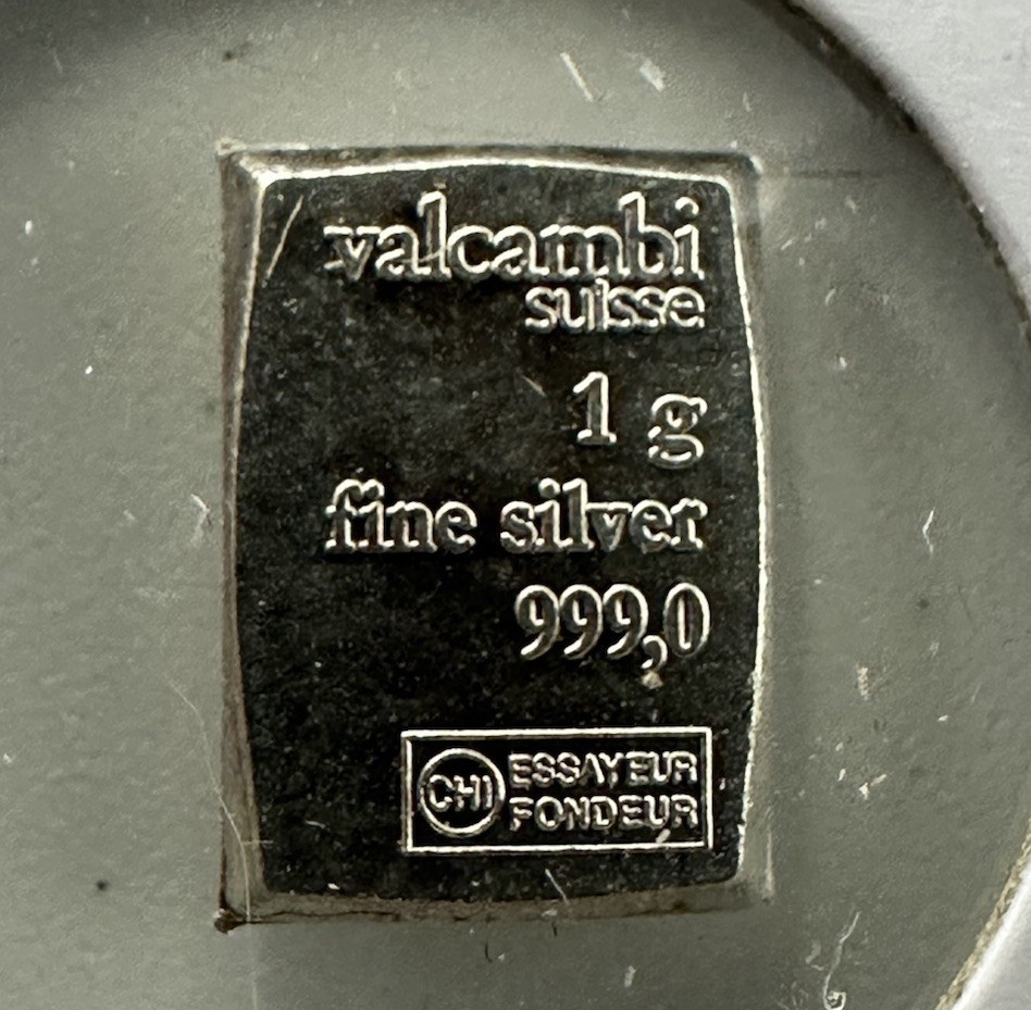 1 gram Silver Bar - Valcambi - Pure 999 Silver
