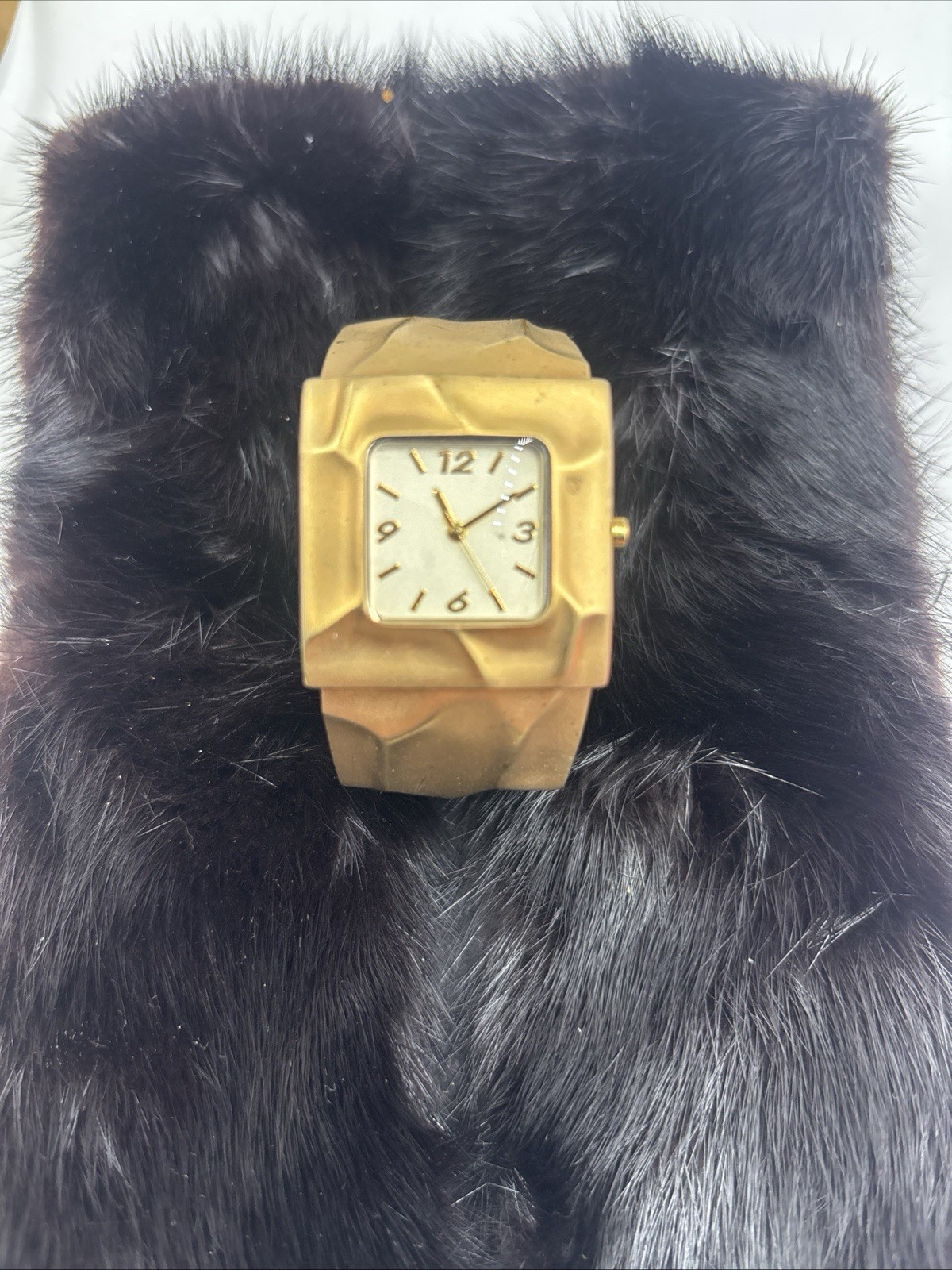 Japan Movt Gold watch bracelet Cuff 1.25" W Need New battery