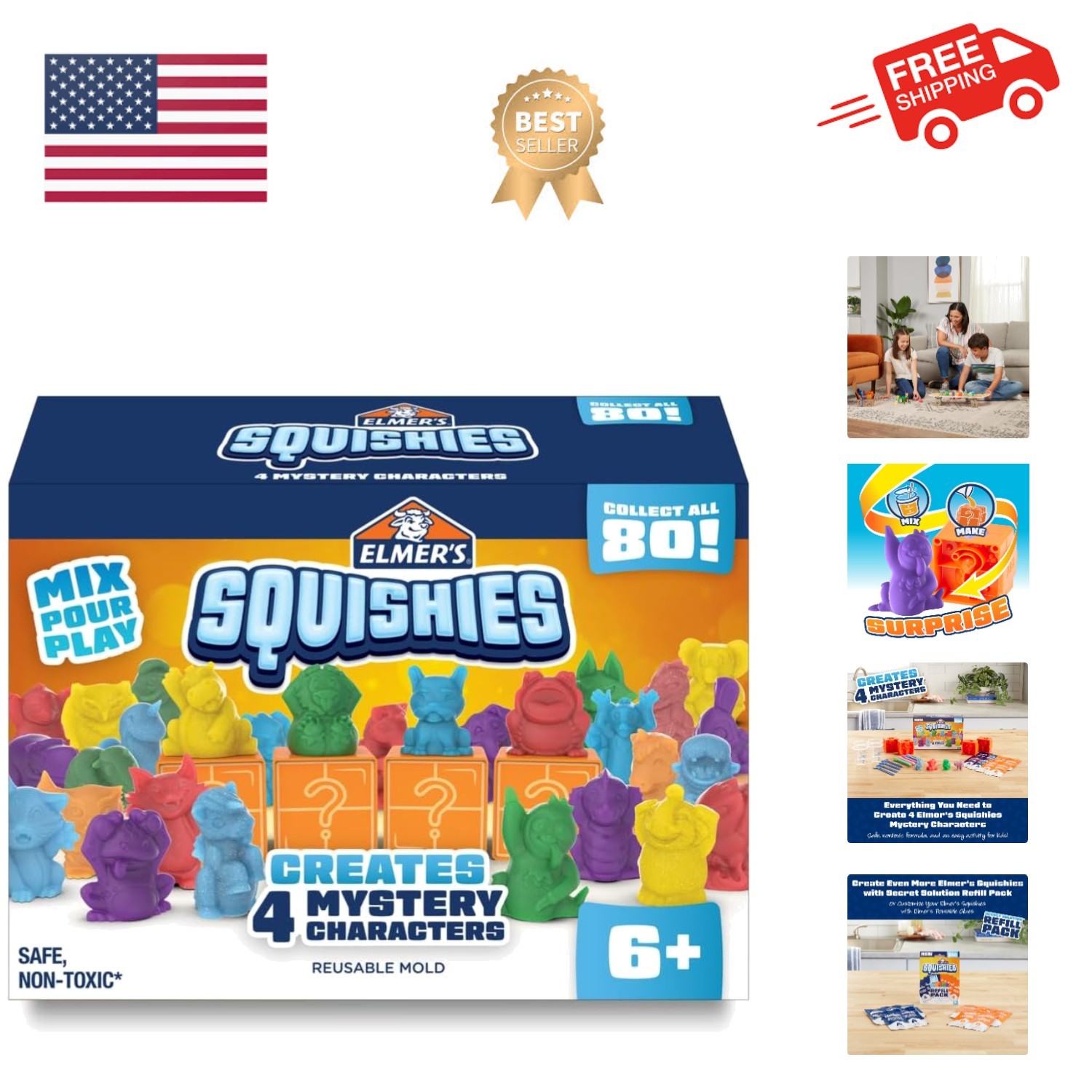 Squishies Kids’ DIY Activity Kit, Creates 4 Mystery Characters, 24 Piece Kit,...