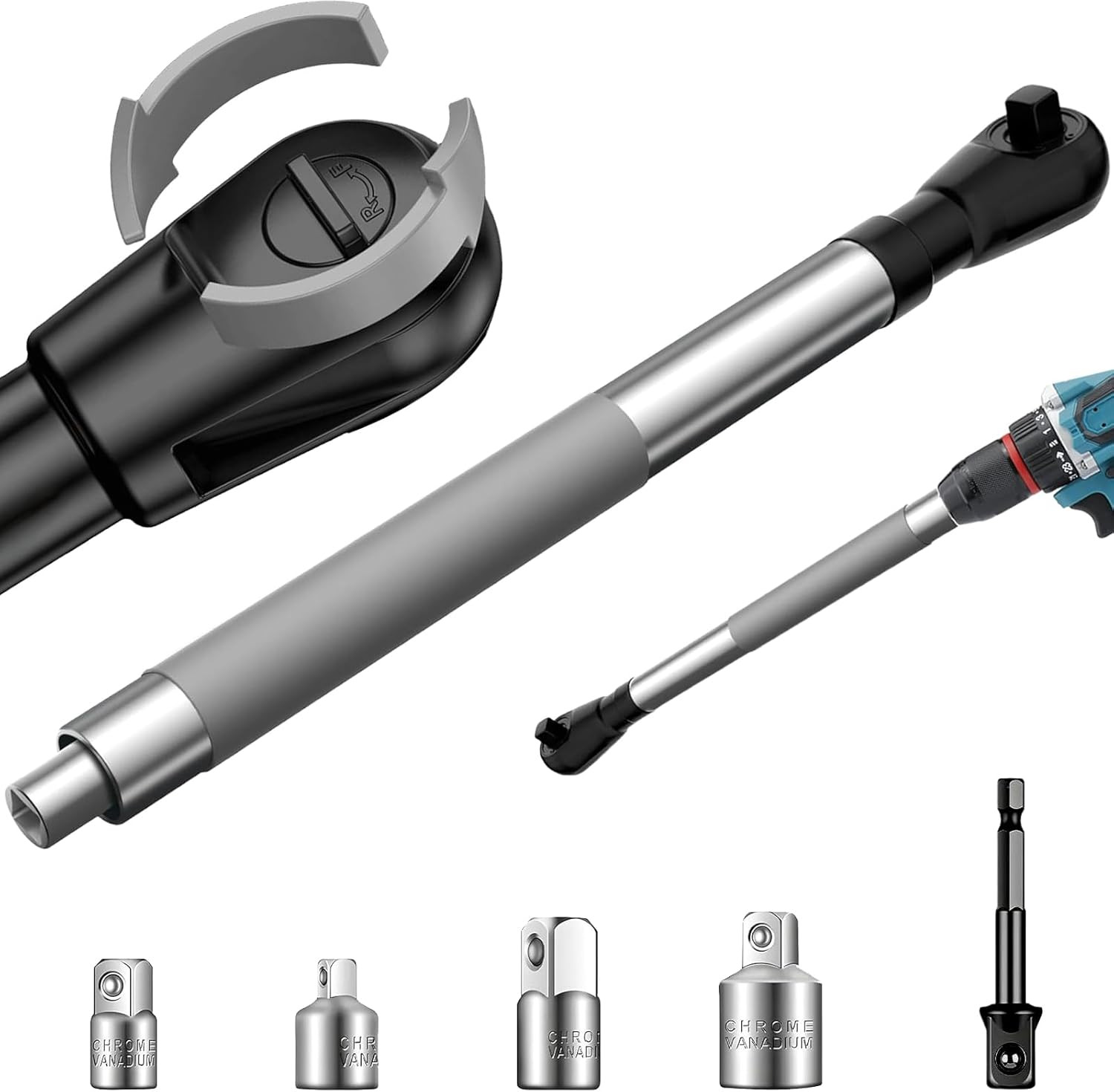 Offset Extension Wrench for Electric Drills,Ratchet Extension Includes with 1/2"