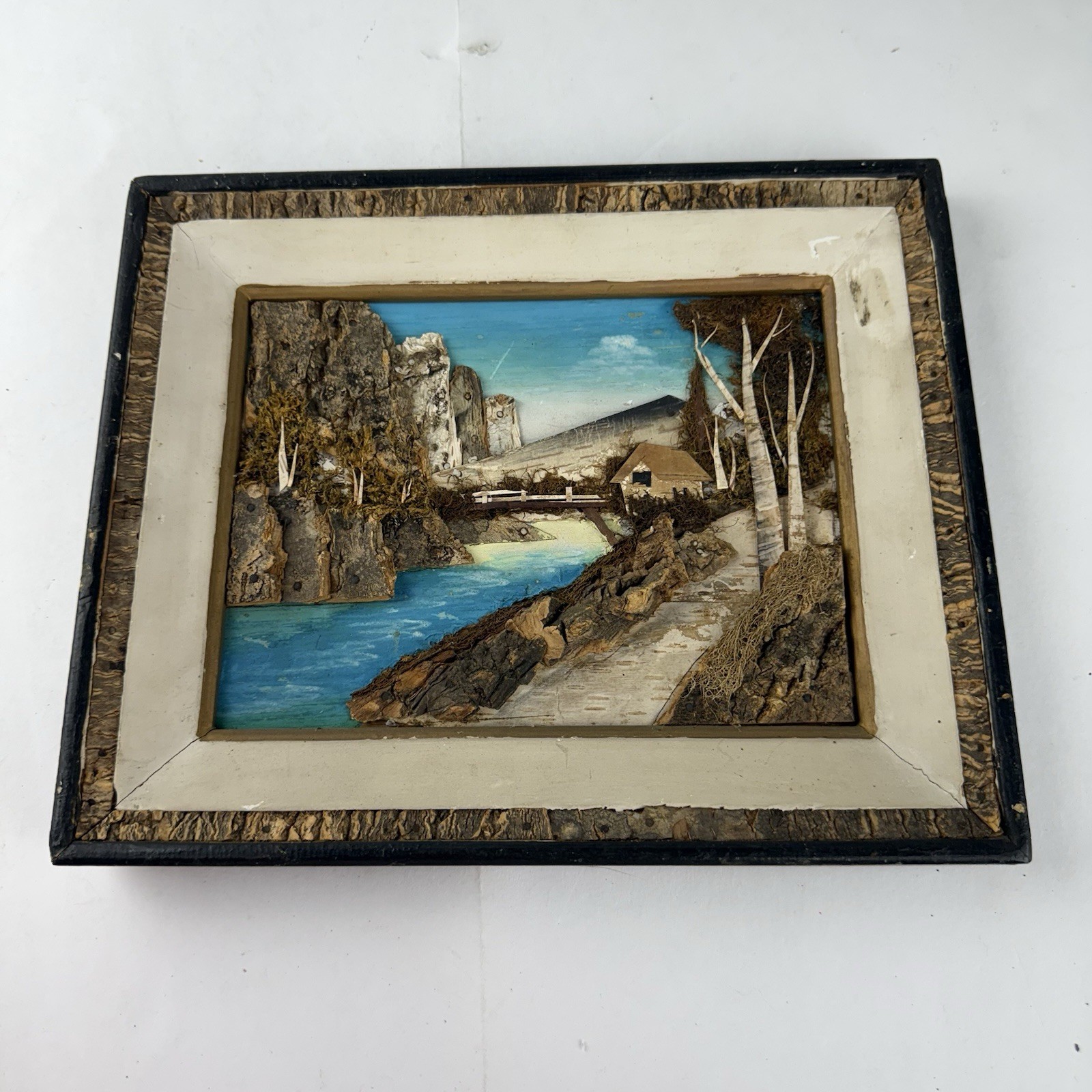 Vintage 70's Retro MCM Diorama Rustic Nature Scene Wall Hanging Made in Japan